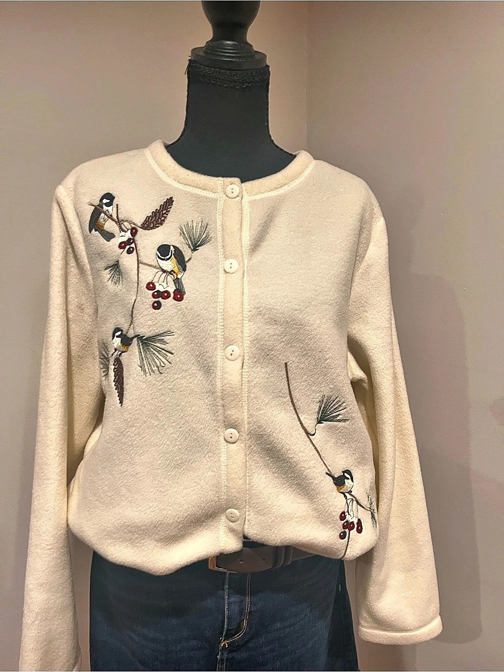 BLAIR Embroidered Birds Cardigan in Size Medium